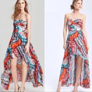 AIDAN MATTOX Women's Multicolor Strapless High & Low Dress Size S